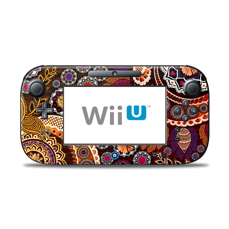 Wii U Controller Skin design of Pattern, Motif, Visual arts, Design, Art, Floral design, Textile, Paisley, Tapestry, Circle, with brown, purple, red, white, black colors