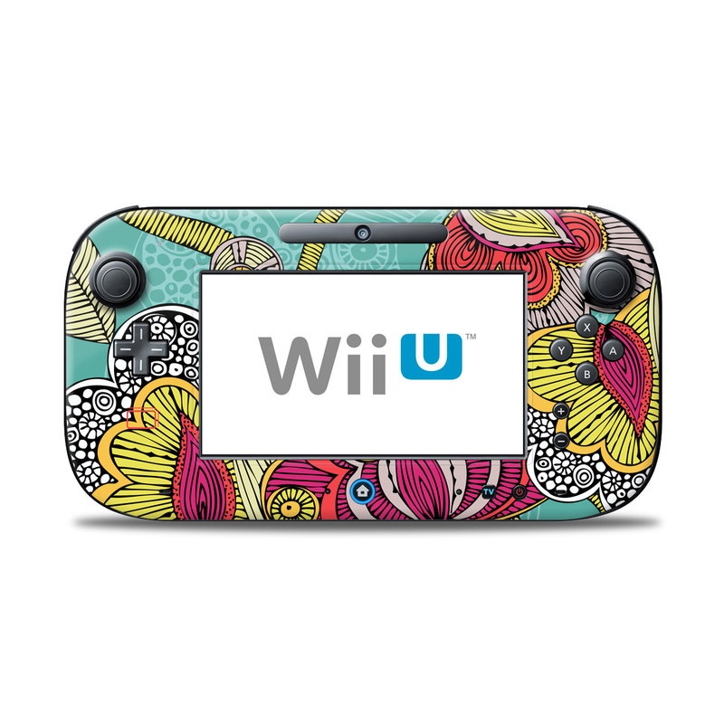Wii U Controller Skin design of Pattern, Visual arts, Motif, Floral design, Design, Art, Plant, Flower, Organism, Textile, with red, yellow, blue, gray, pink colors