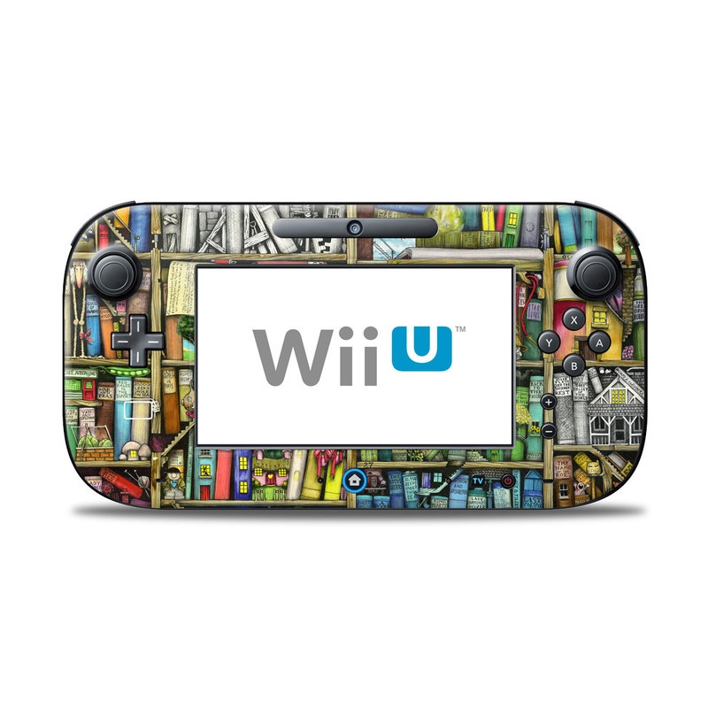 Wii U Controller Skin design of Collection, Art, Visual arts, Bookselling, Shelving, Painting, Building, Shelf, Publication, Modern art, with brown, green, blue, red, pink colors