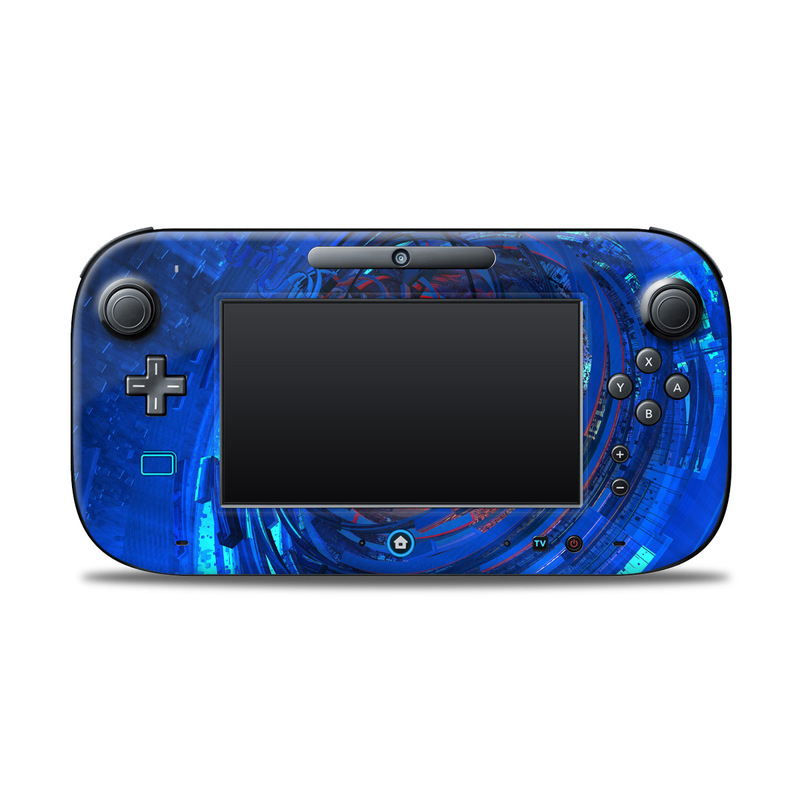 Wii U Controller Skin design of Blue, Water, Circle, Vortex, Electric blue, Wave, Liquid, Graphics, Pattern, Colorfulness with blue, orange, yellow colors