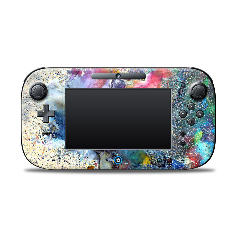 Wii U Controller Skin design of Watercolor paint, Painting, Acrylic paint, Art, Modern art, Paint, Visual arts, Space, Colorfulness, Illustration, with gray, black, blue, red, pink colors