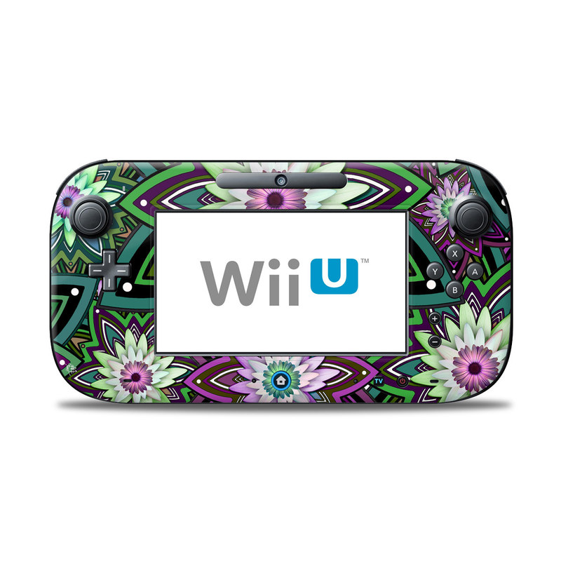 Wii U Controller Skin design of Pattern, Purple, Green, Flower, Psychedelic art, Design, Lilac, Plant, Symmetry, Visual arts, with black, gray, green, purple, blue, red colors