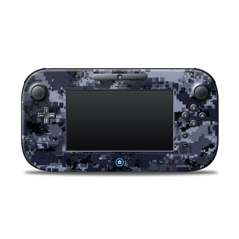 Wii U Controller Skin design of Military camouflage, Black, Pattern, Blue, Camouflage, Design, Uniform, Textile, Black-and-white, Space, with black, gray, blue colors