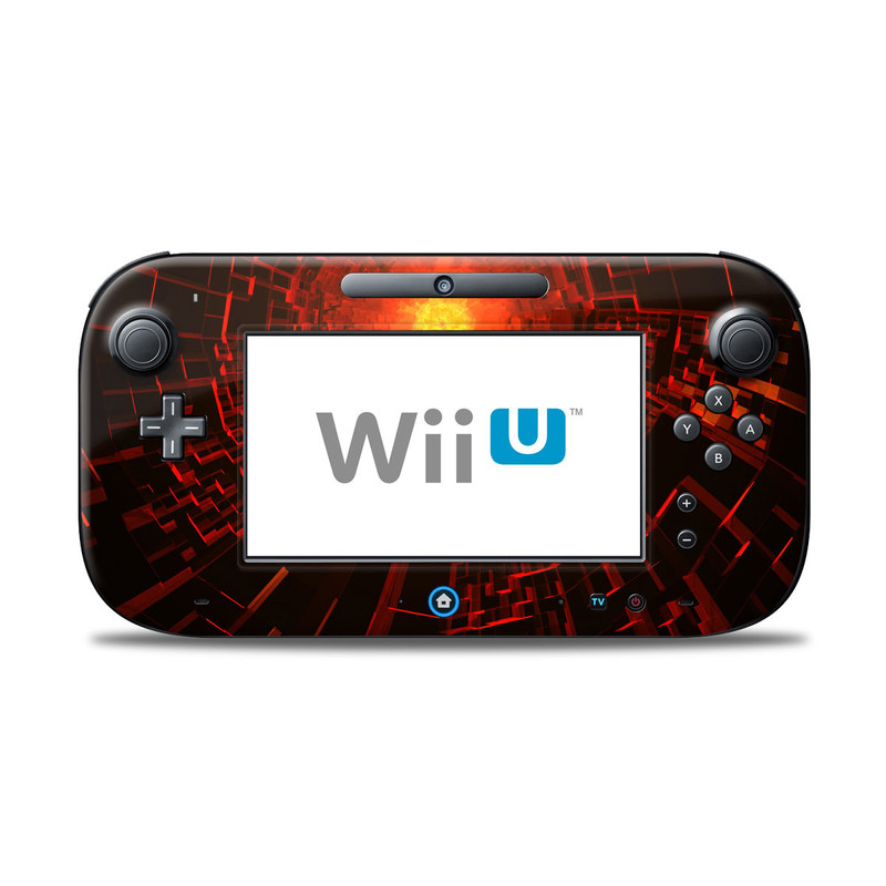 Wii U Controller Skin design of Red, Fractal art, Light, Circle, Design, Art, Graphics, Symmetry, Pattern, Space, with black, red colors