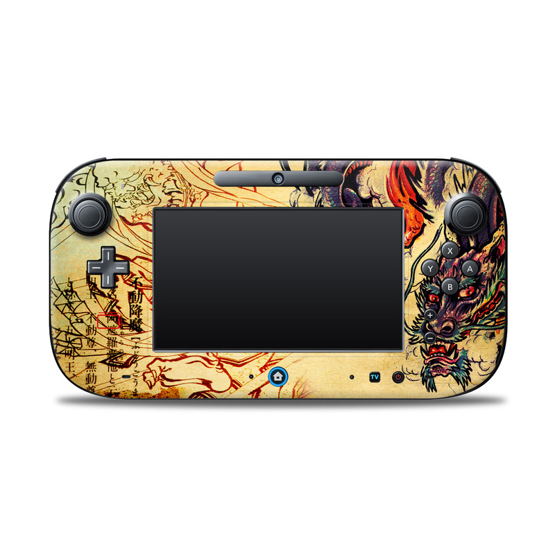 Wii U Controller Skin design of Illustration, Fictional character, Art, Demon, Drawing, Visual arts, Dragon, Supernatural creature, Mythical creature, Mythology, with black, green, red, gray, pink, orange colors