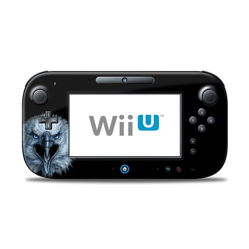 Wii U Controller Skin design of Bird, Vertebrate, Bird of prey, Beak, Eagle, Wildlife, Organ, Close-up, Eye, Accipitriformes, with white, gray, black, blue colors