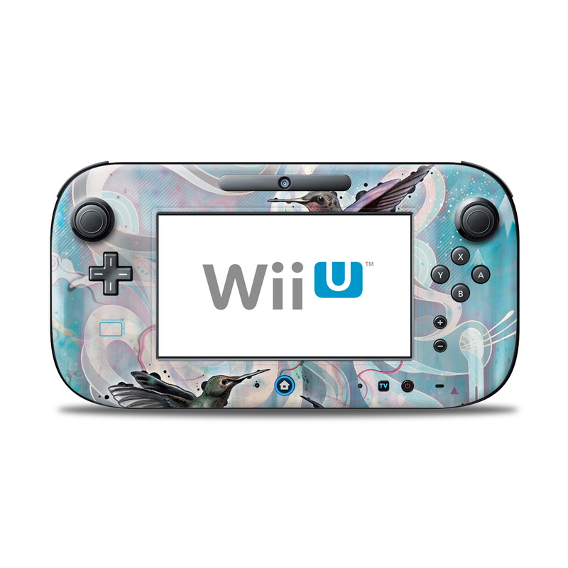 Wii U Controller Skin design of Bird, Watercolor paint, Illustration, Hummingbird, Painting, Art, Wing, Fictional character, Acrylic paint, Perching bird, with gray, blue, black colors