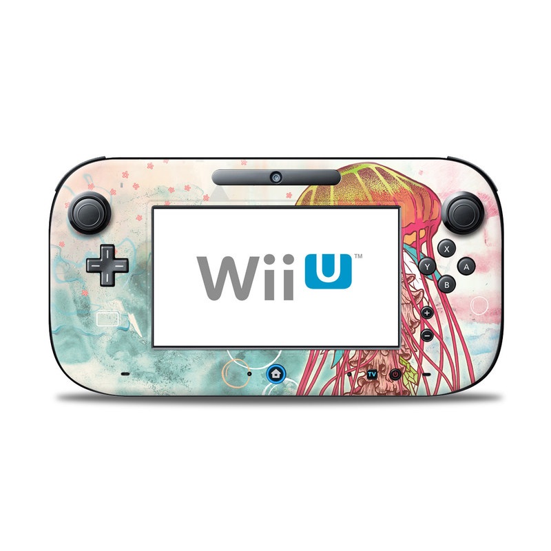 Wii U Controller Skin design of Jellyfish, Illustration, Water, Cnidaria, Marine invertebrates, Organism, Portuguese man o' war, Art, Nepenthes, Invertebrate, with gray, pink, yellow, red, green colors