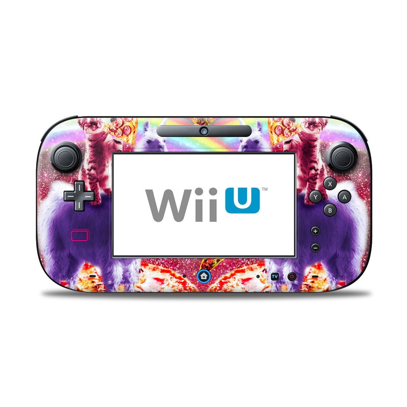 Wii U Controller Skin design of Llama, Unicorn, Fictional character, Illustration, Graphic design, Livestock, Camelid, Mythical creature, Graphics, Art, with red, white, yellow, gray, purple, blue, green colors