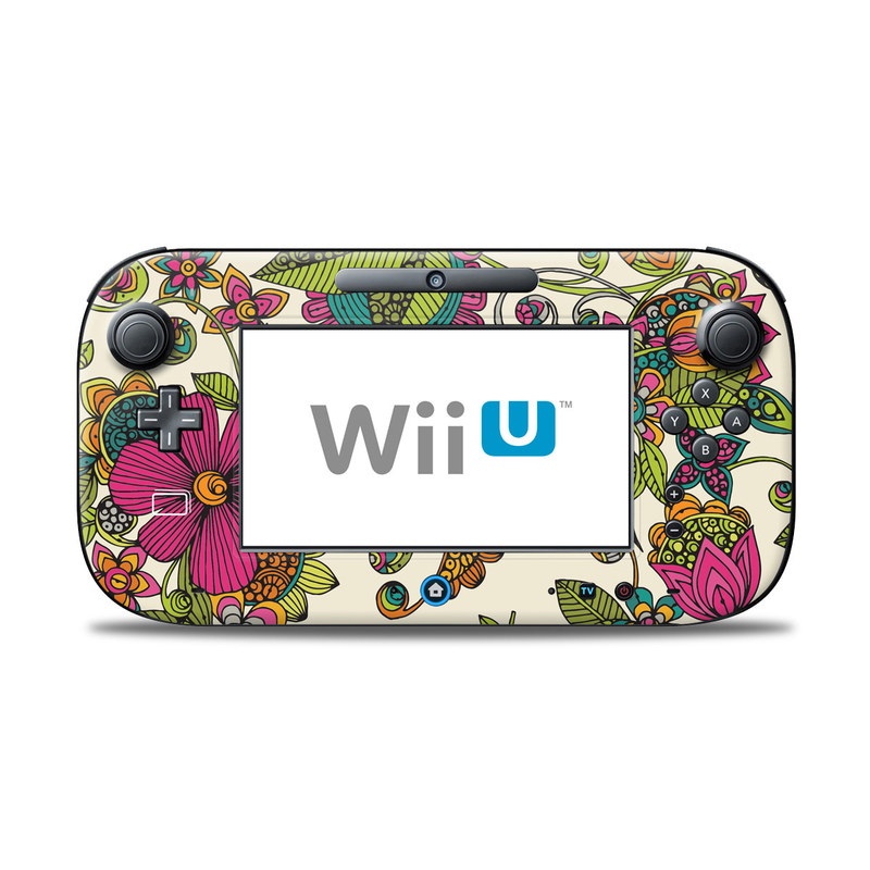 Wii U Controller Skin design of Pattern, Floral design, Motif, Design, Visual arts, Botany, Pedicel, Flower, Plant, Textile, with green, pink, orange, blue colors