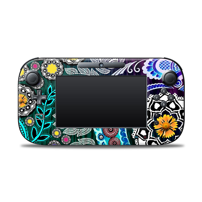 Wii U Controller Skin design of Pattern, Psychedelic art, Art, Visual arts, Design, Floral design, Textile, Motif, Circle, Illustration, with black, gray, purple, blue, green, red colors