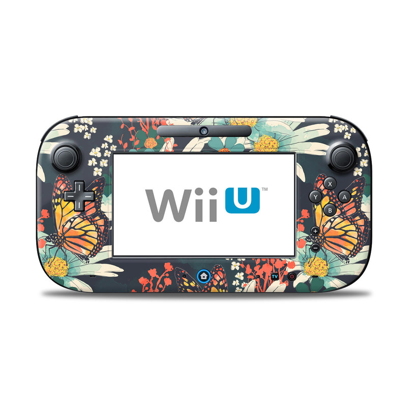 Wii U Controller Skin design of Floral design, Pattern, Flower, Floristry, Textile, Botany, Plant, Visual arts, Design, Flower Arranging, with black, gray, green, red, blue, pink colors