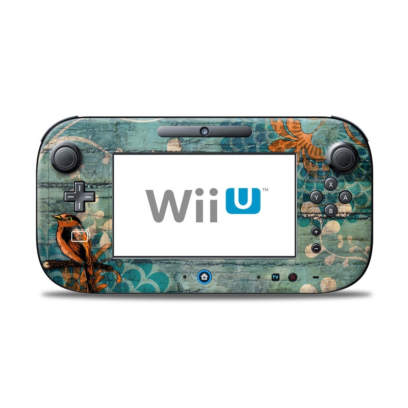 Wii U Controller Skin design of Bird, Turquoise, Painting, Art, Coraciiformes, Branch, Beak, Wildlife, Perching bird, Illustration, with black, blue, gray, green, red colors