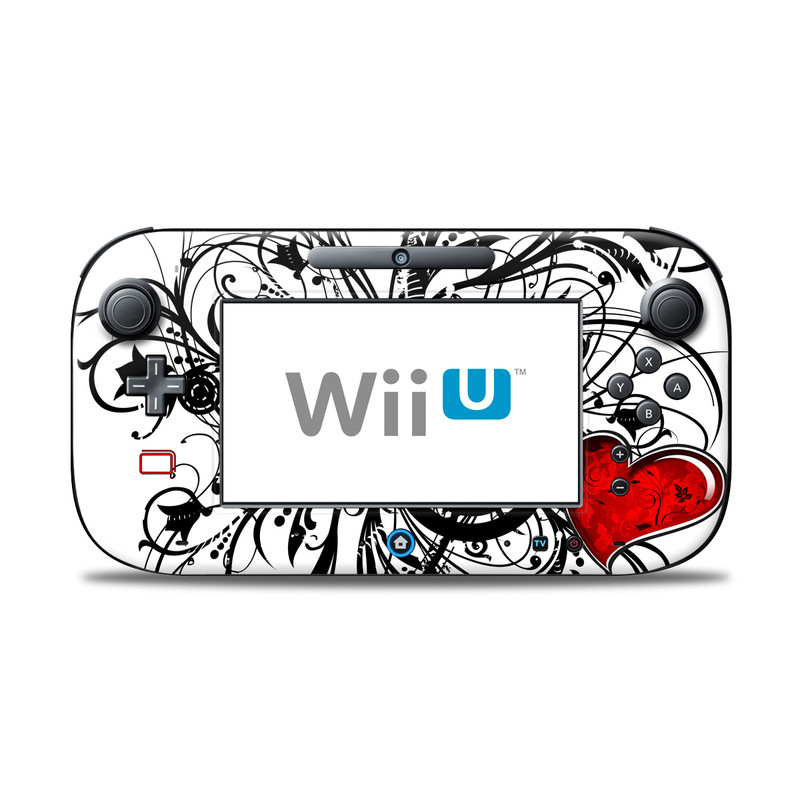 Wii U Controller Skin design of Heart, Line art, Love, Clip art, Plant, Graphic design, Illustration, with white, gray, black, red colors