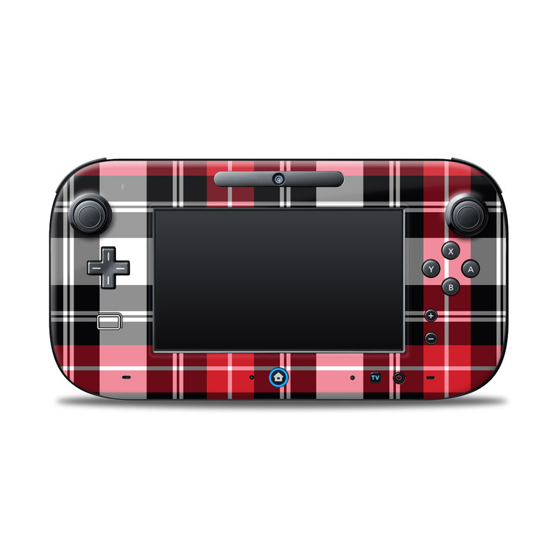 Wii U Controller Skin design of Plaid, Tartan, Pattern, Red, Textile, Design, Line, Pink, Magenta, Square, with black, gray, pink, red, white colors