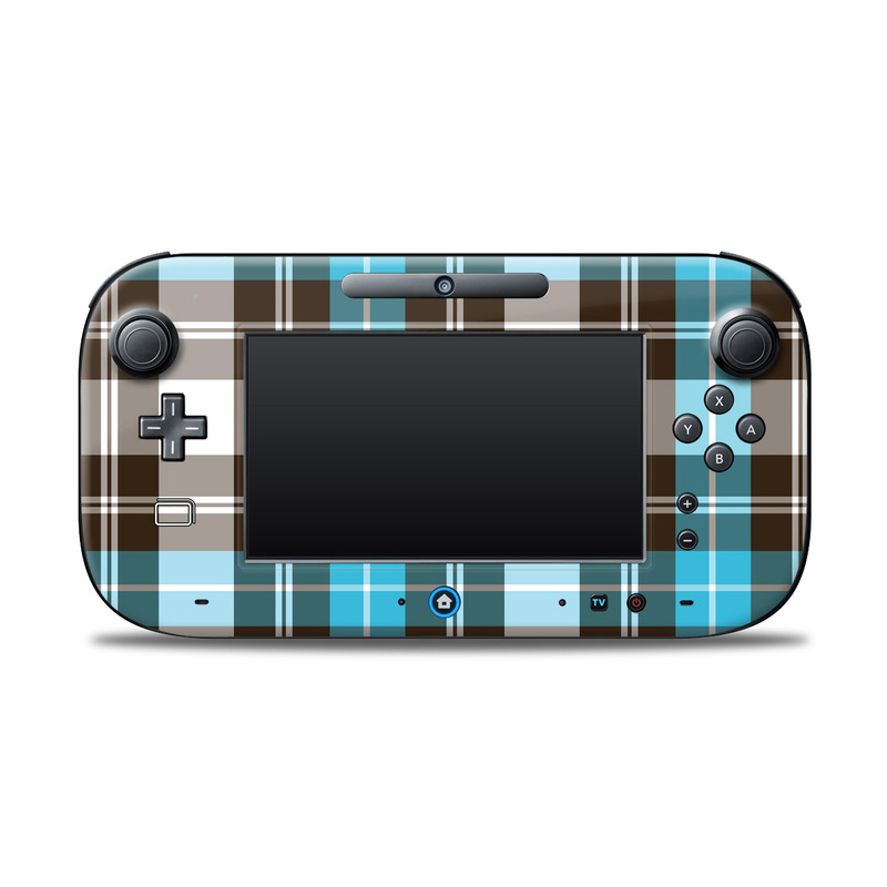 Wii U Controller Skin design of Plaid, Pattern, Tartan, Turquoise, Textile, Design, Brown, Line, Tints and shades, with gray, black, blue, white colors
