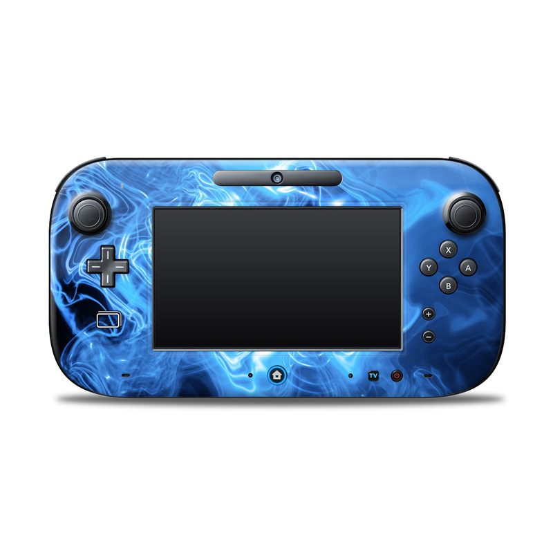 Wii U Controller Skin design of Blue, Water, Electric blue, Organism, Pattern, Smoke, Liquid, Art, with blue, black, purple colors