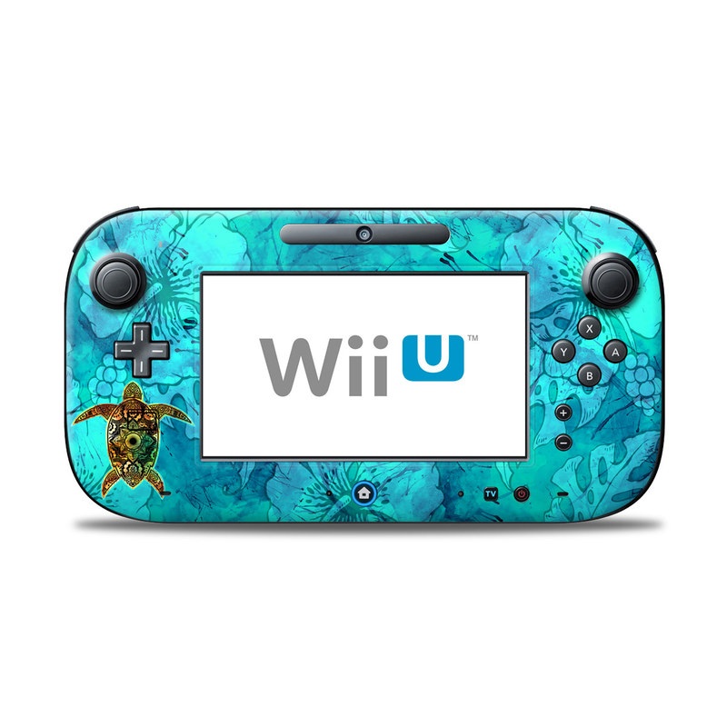 Wii U Controller Skin design of Sea turtle, Green sea turtle, Turtle, Hawksbill sea turtle, Tortoise, Reptile, Loggerhead sea turtle, Illustration, Art, Pattern, with blue, black, green, gray, red colors