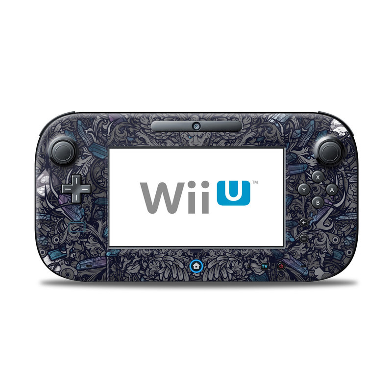 Wii U Controller Skin design of Blue, Pattern, Psychedelic art, Design, Circle, Art, Font, Graphic design, Visual arts, Illustration, with black, gray colors