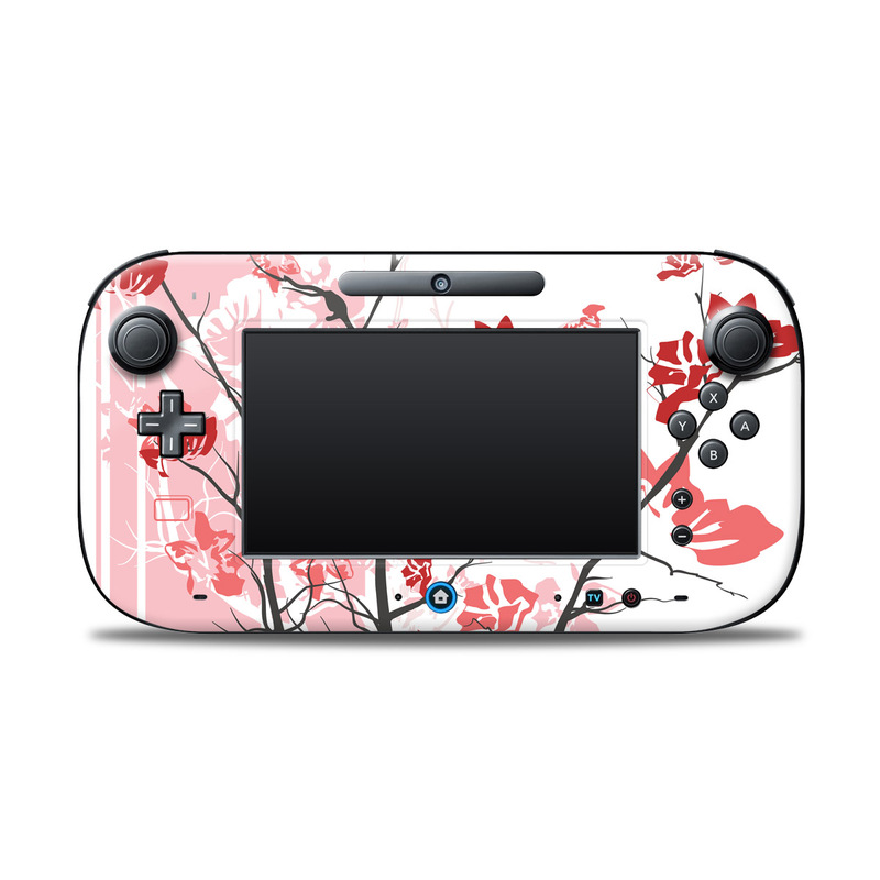 Wii U Controller Skin design of Branch, Red, Flower, Plant, Tree, Twig, Blossom, Botany, Pink, Spring, with white, pink, gray, red, black colors