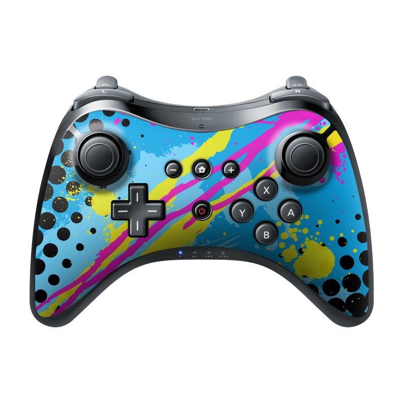 Wii U Pro Controller Skin design of Blue, Colorfulness, Graphic design, Pattern, Water, Line, Design, Graphics, Illustration, Visual arts, with blue, black, yellow, pink colors