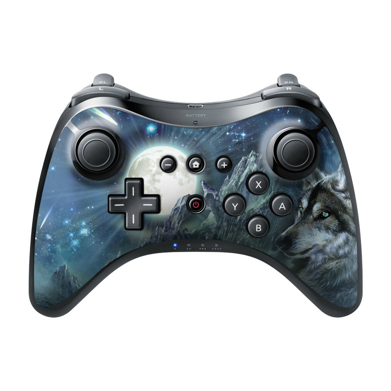 Wii U Pro Controller Skin design of Cg artwork, Fictional character, Darkness, Werewolf, Illustration, Wolf, Mythical creature, Graphic design, Dragon, Mythology, with black, blue, gray, white colors