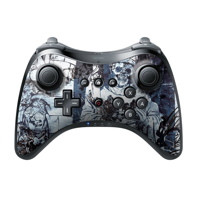 Wii U Pro Controller Skin design of Illustration, Art, Monochrome, Visual arts, Drawing, Black-and-white, Graphic design, Fictional character, Fiction, Sketch, with white, black, blue, gray colors