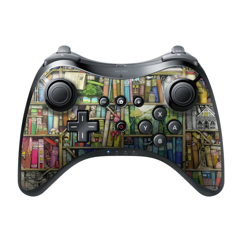 Wii U Pro Controller Skin design of Collection, Art, Visual arts, Bookselling, Shelving, Painting, Building, Shelf, Publication, Modern art, with brown, green, blue, red, pink colors