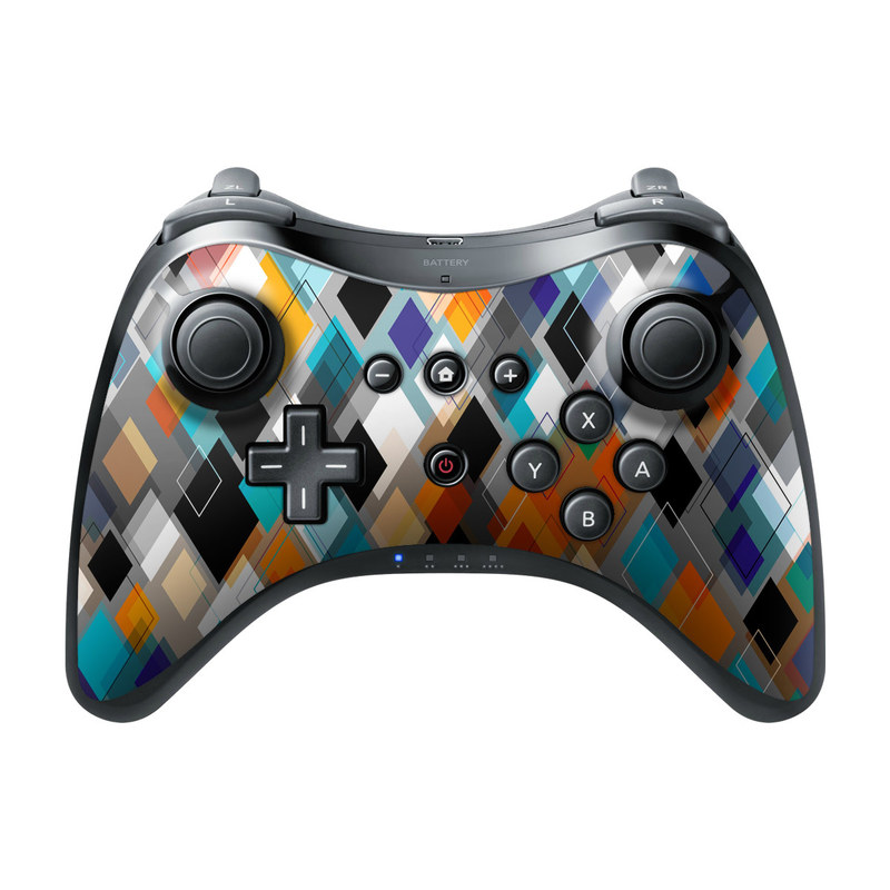 Wii U Pro Controller Skin design of Pattern, Line, Design, Colorfulness, Plaid, Tints and shades, Textile, Symmetry, Square, with black, blue, red, orange, white colors