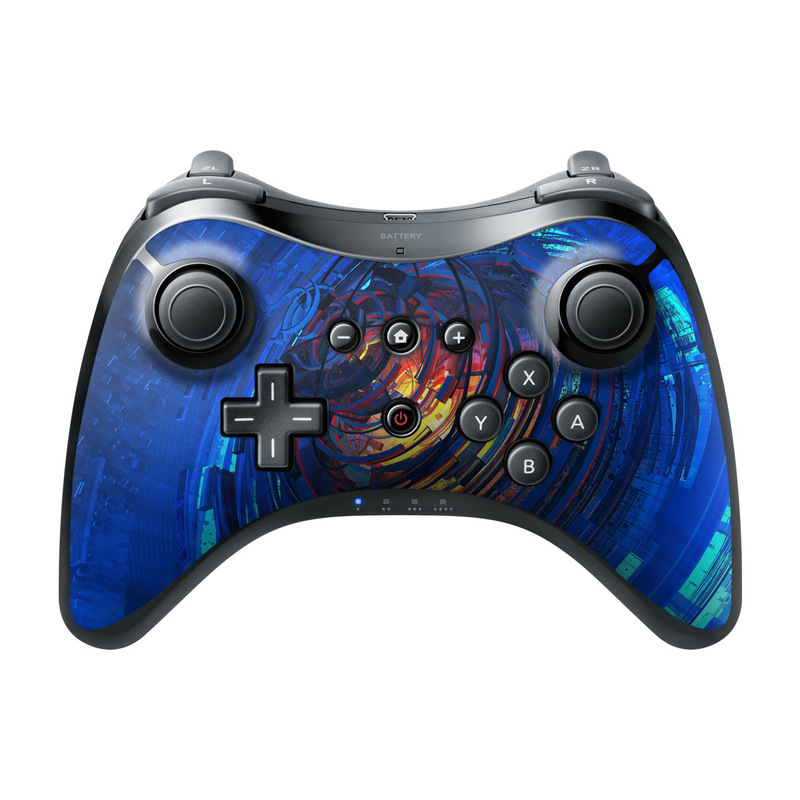 Wii U Pro Controller Skin design of Blue, Water, Circle, Vortex, Electric blue, Wave, Liquid, Graphics, Pattern, Colorfulness, with blue, orange, yellow colors
