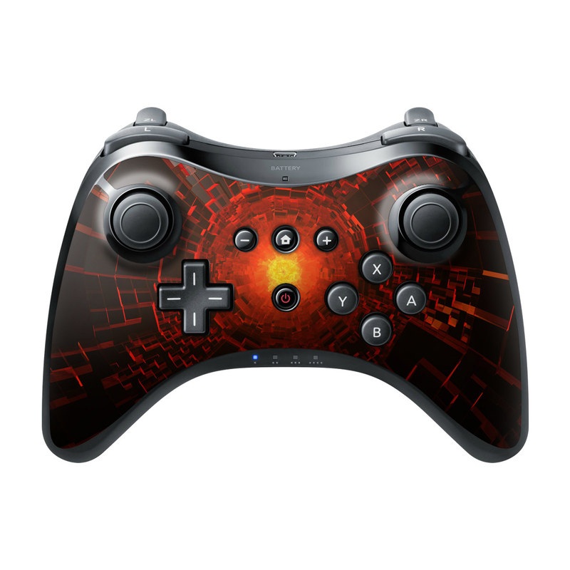 Wii U Pro Controller Skin design of Red, Fractal art, Light, Circle, Design, Art, Graphics, Symmetry, Pattern, Space, with black, red colors