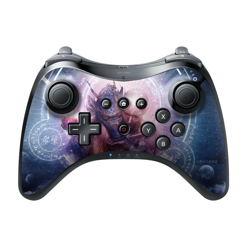 Wii U Pro Controller Skin design of Cg artwork, Illustration, Graphic design, Fictional character, Mythology, Graphics, Space, Art, Darkness, with blue, black, red, yellow, white colors