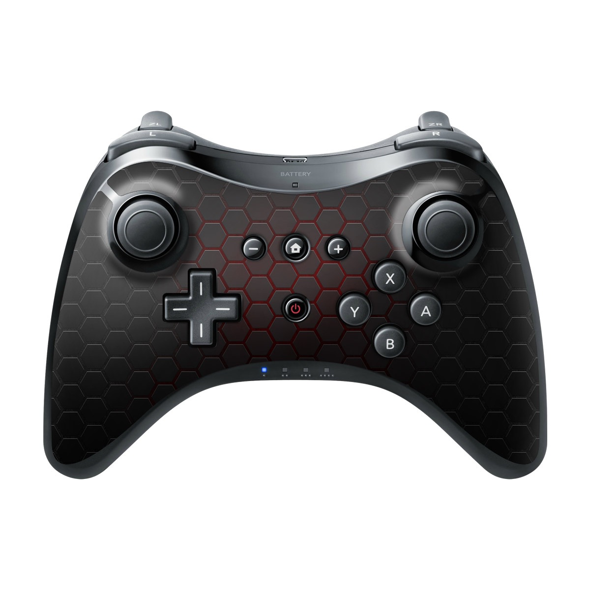 Wii U Pro Controller Skin design of Black, Pattern, Metal, Design, Mesh, Carbon, Space, Wallpaper, with black, red colors