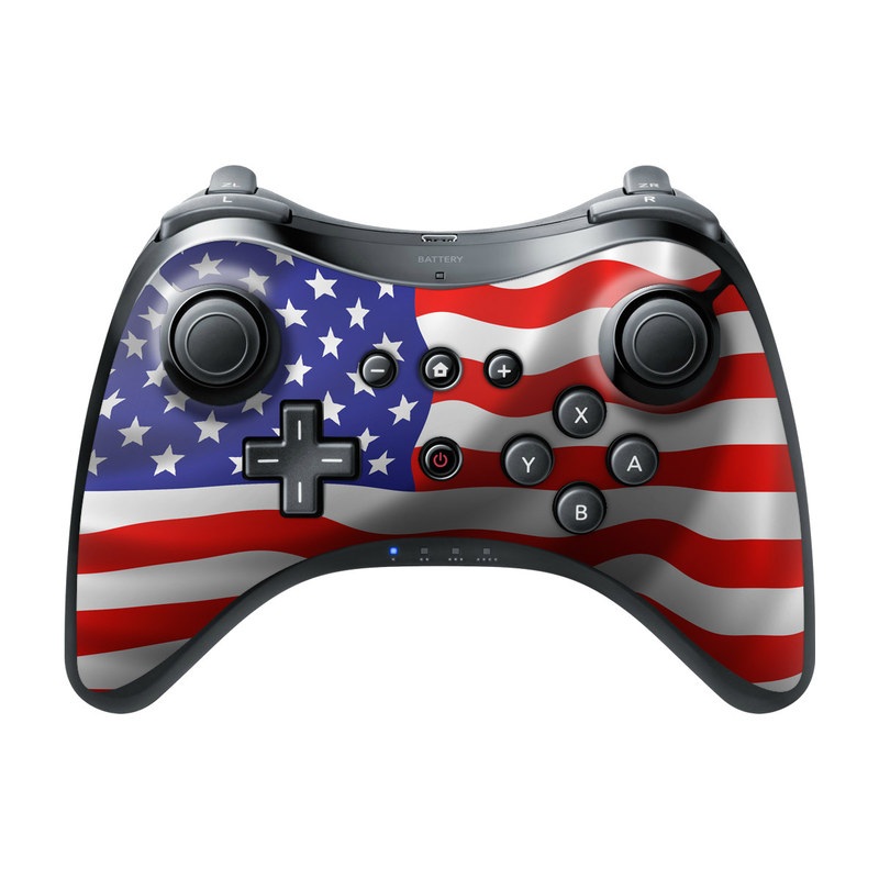 Wii U Pro Controller Skin design of Flag of the united states, Flag, Flag Day (USA), Veterans day, Independence day, Memorial day, Holiday, with gray, red, blue, black, white colors