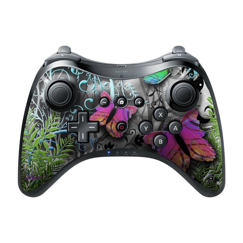 Wii U Pro Controller Skin design of Butterfly, Pink, Purple, Violet, Organism, Spring, Moths and butterflies, Botany, Plant, Leaf, with black, gray, green, purple, red colors