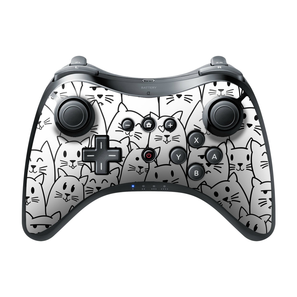 Wii U Pro Controller Skin design of White, Line art, Text, Black, Pattern, Black-and-white, Line, Design, Font, Organism, with white, black colors