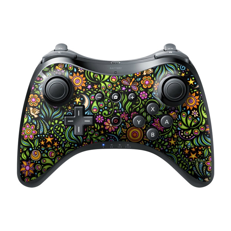 Wii U Pro Controller Skin design of Pattern, Psychedelic art, Visual arts, Art, Design, Motif, Organism, Circle, Textile, Plant, with black, red, green, blue, purple colors