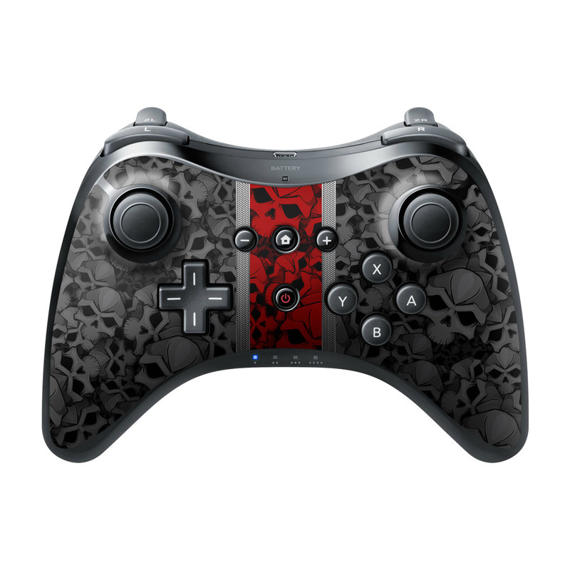 Wii U Pro Controller Skin design of Font, Text, Pattern, Design, Graphic design, Black-and-white, Monochrome, Graphics, Illustration, Art, with black, red, gray colors