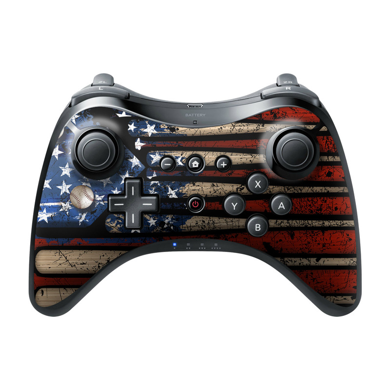 Wii U Pro Controller Skin design of Baseball bat, Baseball equipment, with black, red, gray, green, blue colors