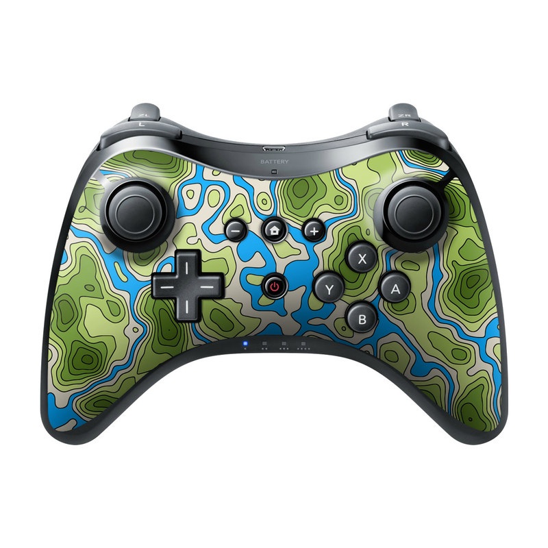 Wii U Pro Controller Skin design of Botany, Azure, Organism, Vegetation, Aqua, Terrestrial plant, Symmetry, Electric blue, Pattern, Art, with green, blue colors