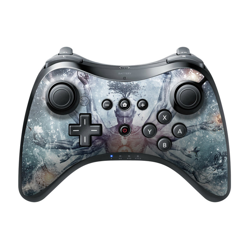 Wii U Pro Controller Skin design of Mythology, Cg artwork, Water, Illustration, Fictional character, Space, Graphics, Art, Graphic design, with blue, red, orange, black, white colors