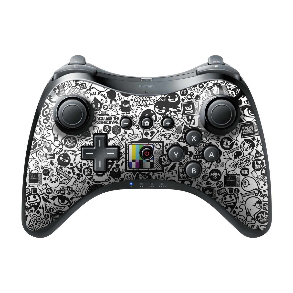 Wii U Pro Controller Skin design of Pattern, Drawing, Doodle, Design, Visual arts, Font, Black-and-white, Monochrome, Illustration, Art, with gray, black, white colors
