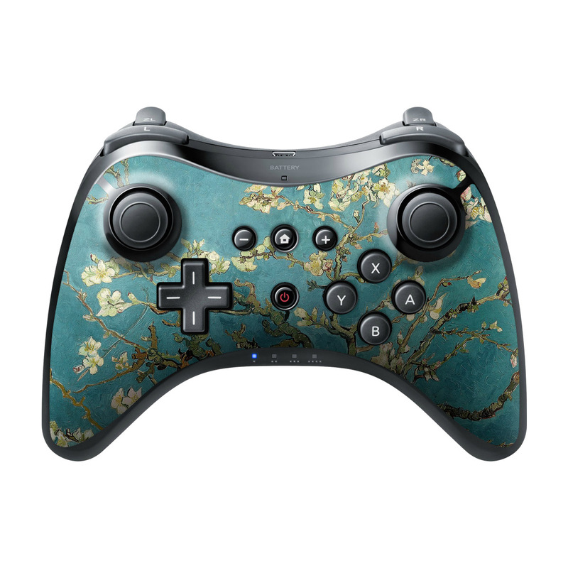 Wii U Pro Controller Skin design of Tree, Branch, Plant, Flower, Blossom, Spring, Woody plant, Perennial plant, with blue, black, gray, green colors