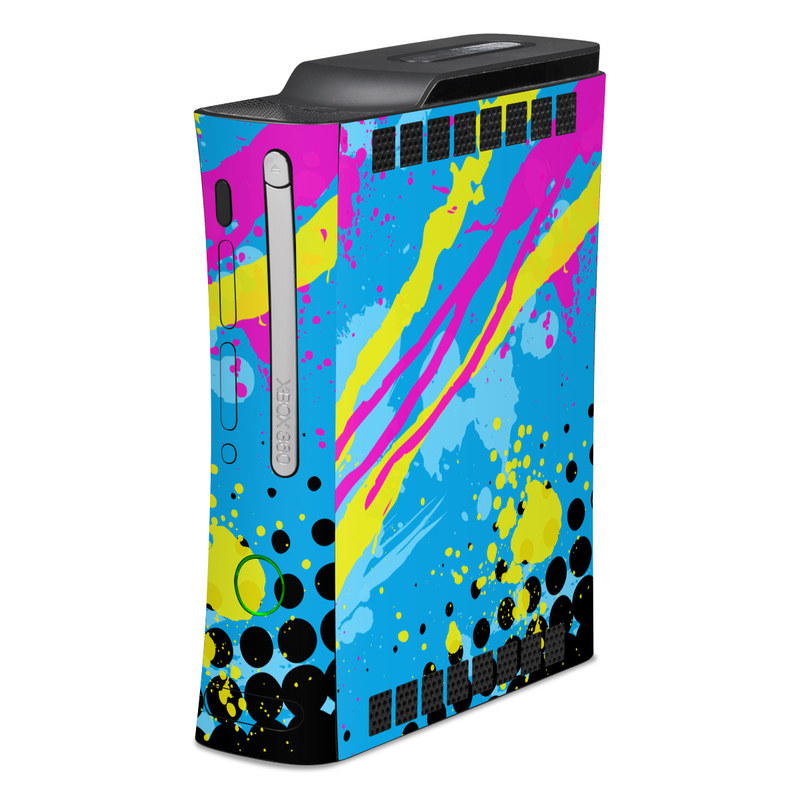 Old Xbox 360 Skin design of Blue, Colorfulness, Graphic design, Pattern, Water, Line, Design, Graphics, Illustration, Visual arts, with blue, black, yellow, pink colors