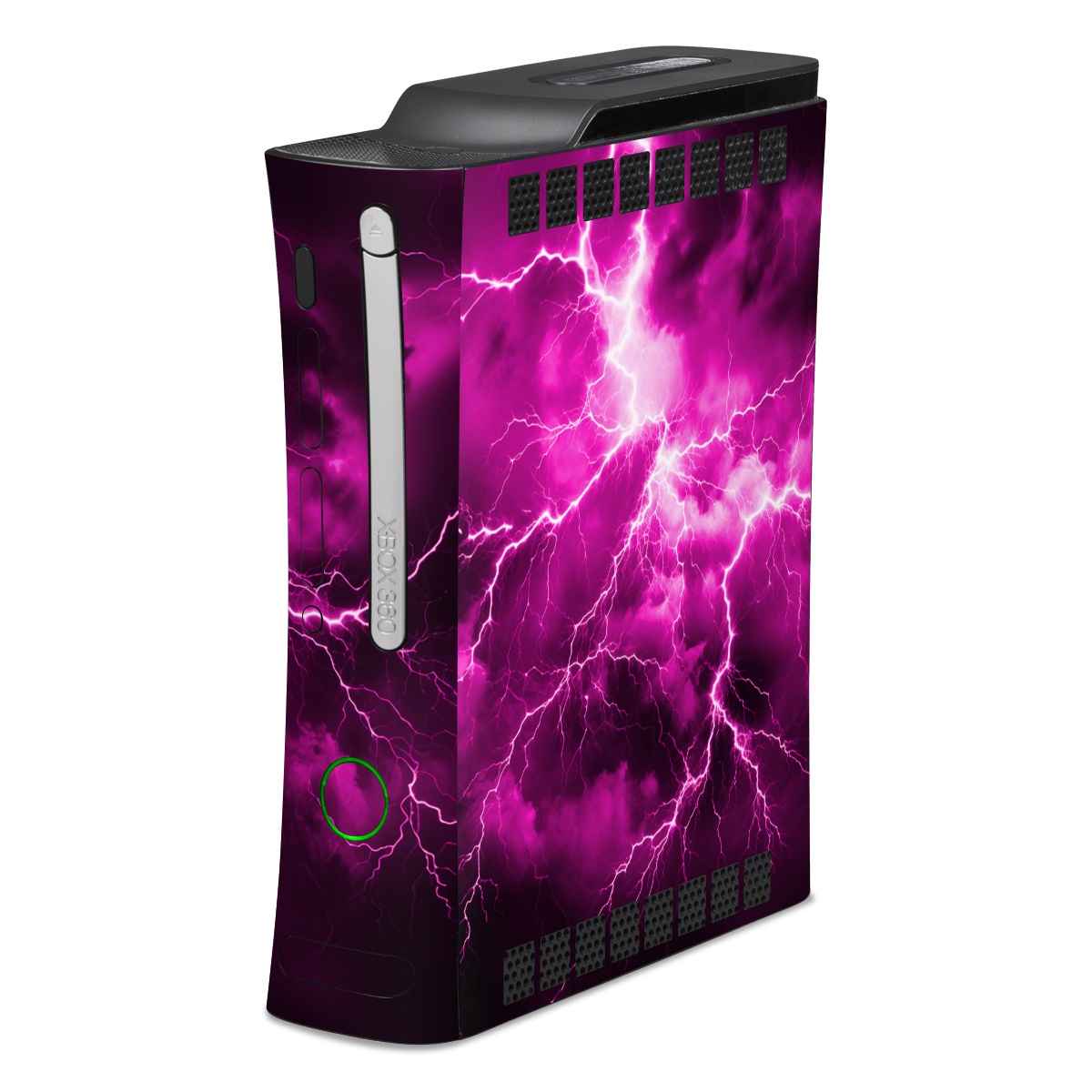 Old Xbox 360 Skin design of Sky, Thunder, Lightning, Thunderstorm, Atmosphere, White, Purple, Light, Nature, Water, with black, pink colors