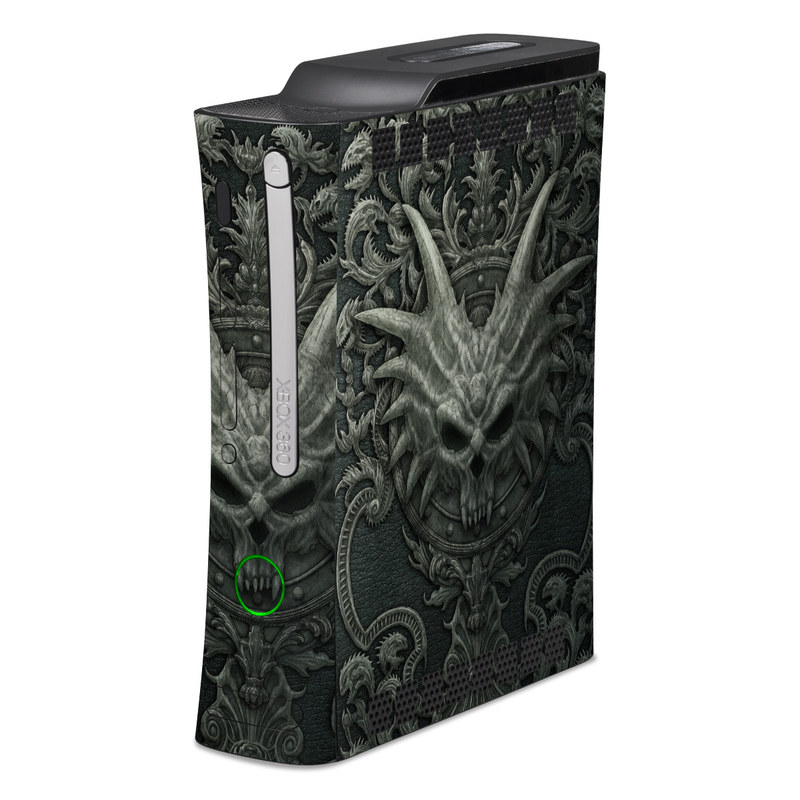 Old Xbox 360 Skin design of Demon, Dragon, Fictional character, Illustration, Supernatural creature, Drawing, Symmetry, Art, Mythology, Mythical creature, with black, gray colors