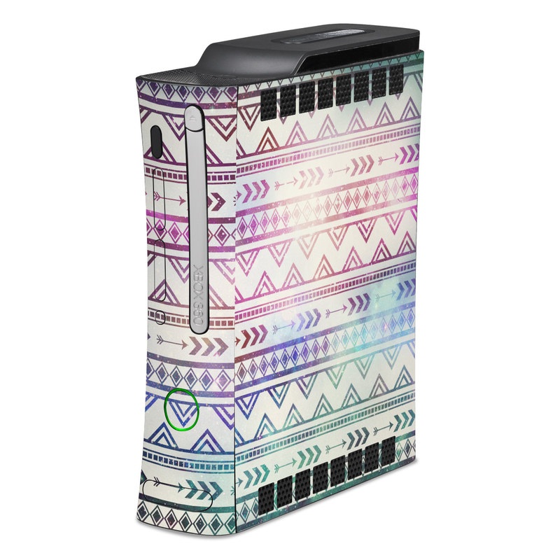 Old Xbox 360 Skin design of Pattern, Line, Teal, Design, Textile, with gray, pink, yellow, blue, black, purple colors