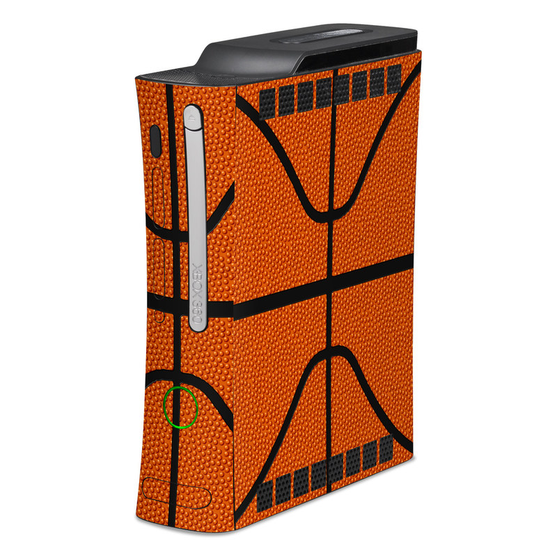 Old Xbox 360 Skin design of Orange, Basketball, Line, Pattern, Sport venue, Brown, Yellow, Design, Net, Team sport, with orange, black colors