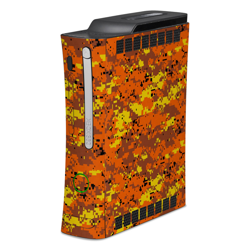 Old Xbox 360 Skin design of Orange, Yellow, Leaf, Tree, Pattern, Autumn, Plant, Deciduous, with red, green, black colors