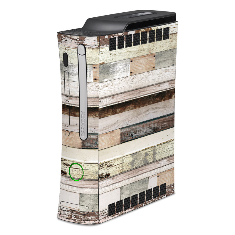 Old Xbox 360 Skin design of Wood, Wall, Plank, Line, Lumber, Wood stain, Beige, Parallel, Hardwood, Pattern, with brown, white, gray, yellow colors